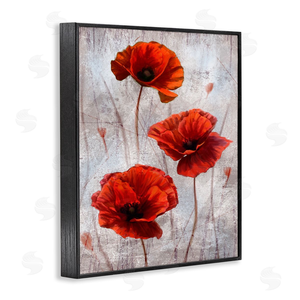 Red Poppies over Grey Black Frame Print Wall Art, Home Decor by Ziwei Li