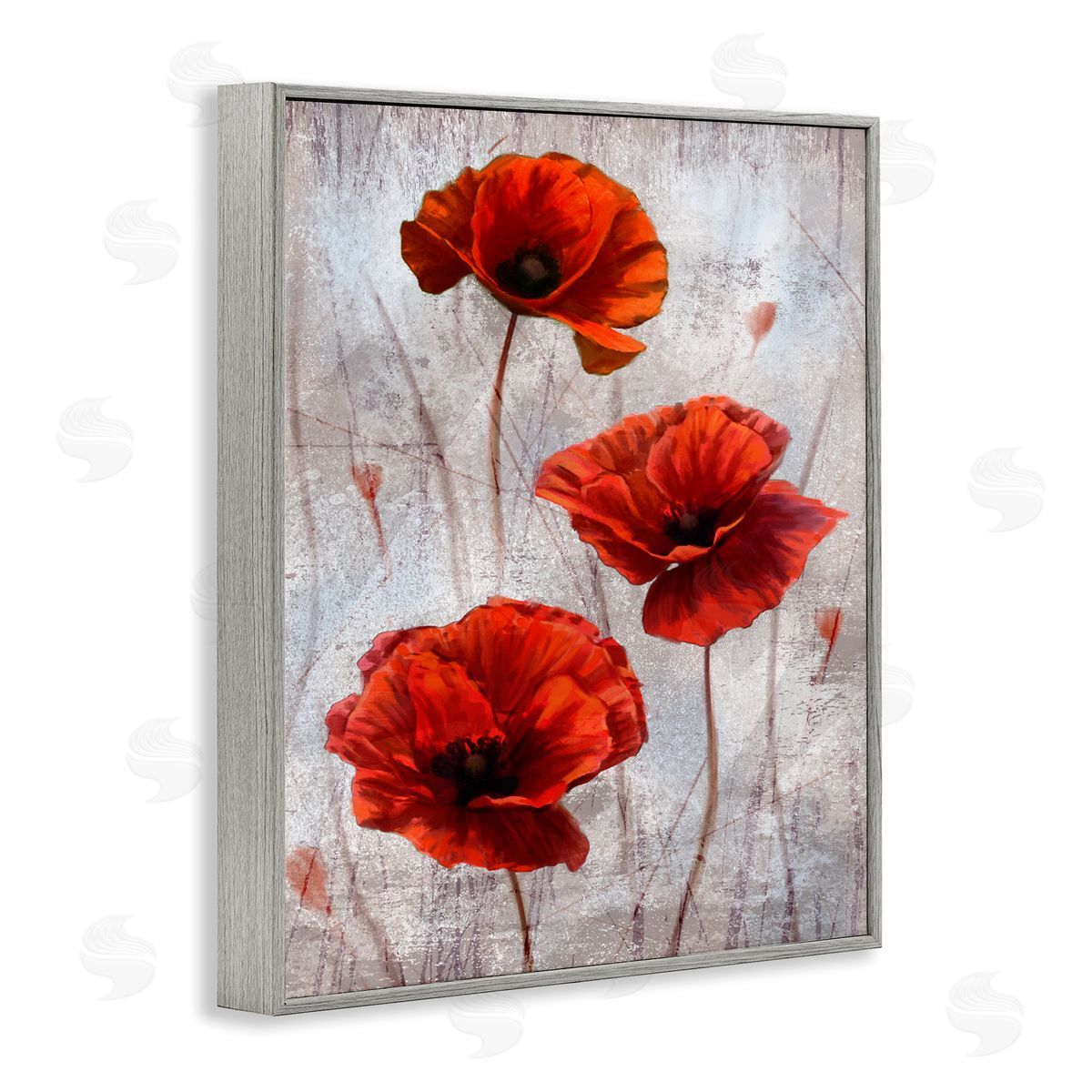 Red Poppies over Grey Grey Frame Print Wall Art, Home Decor by Ziwei Li