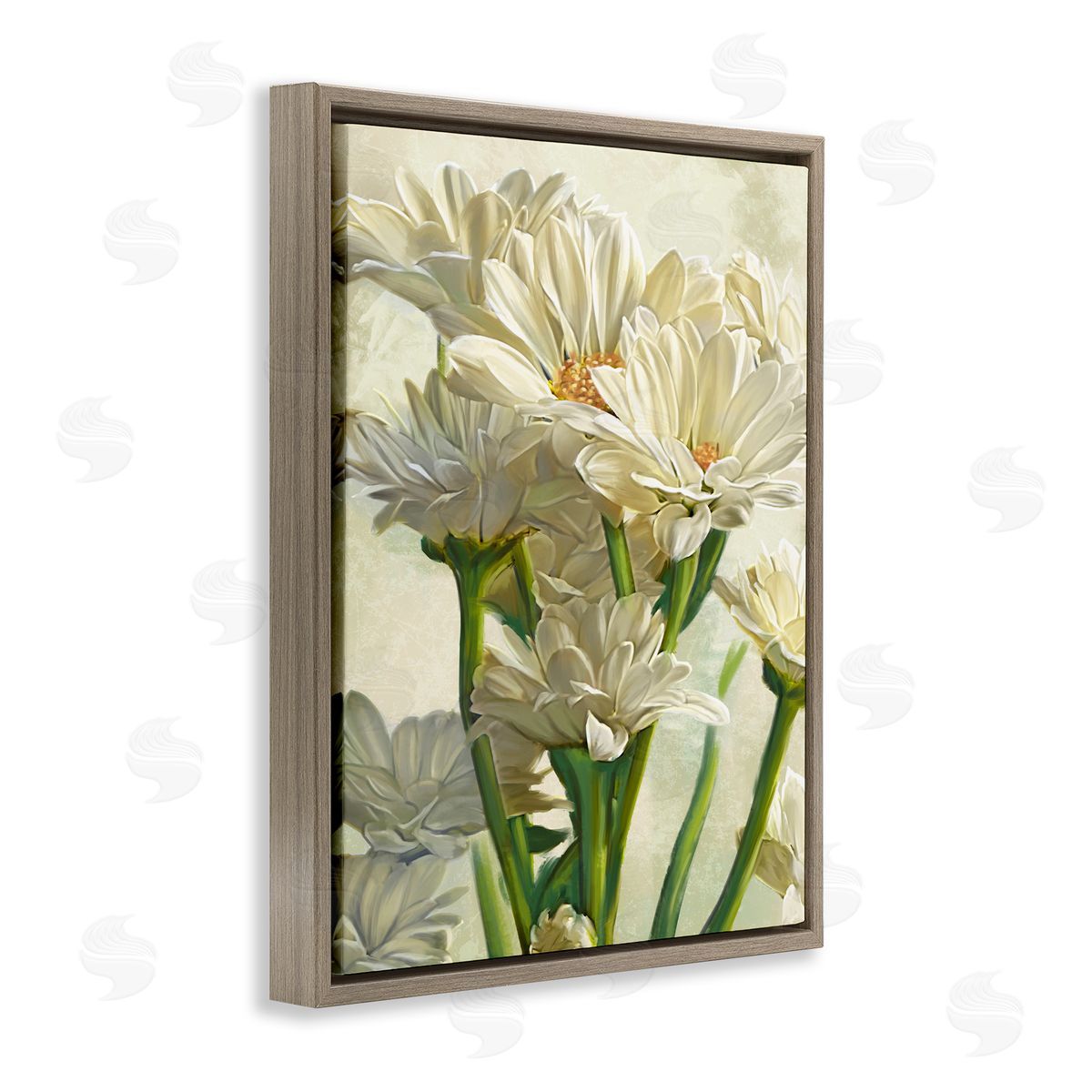 White Daisy Spring Florals Brown Floating Frame Canvas Wall Art, Home Decor by Ziwei Li