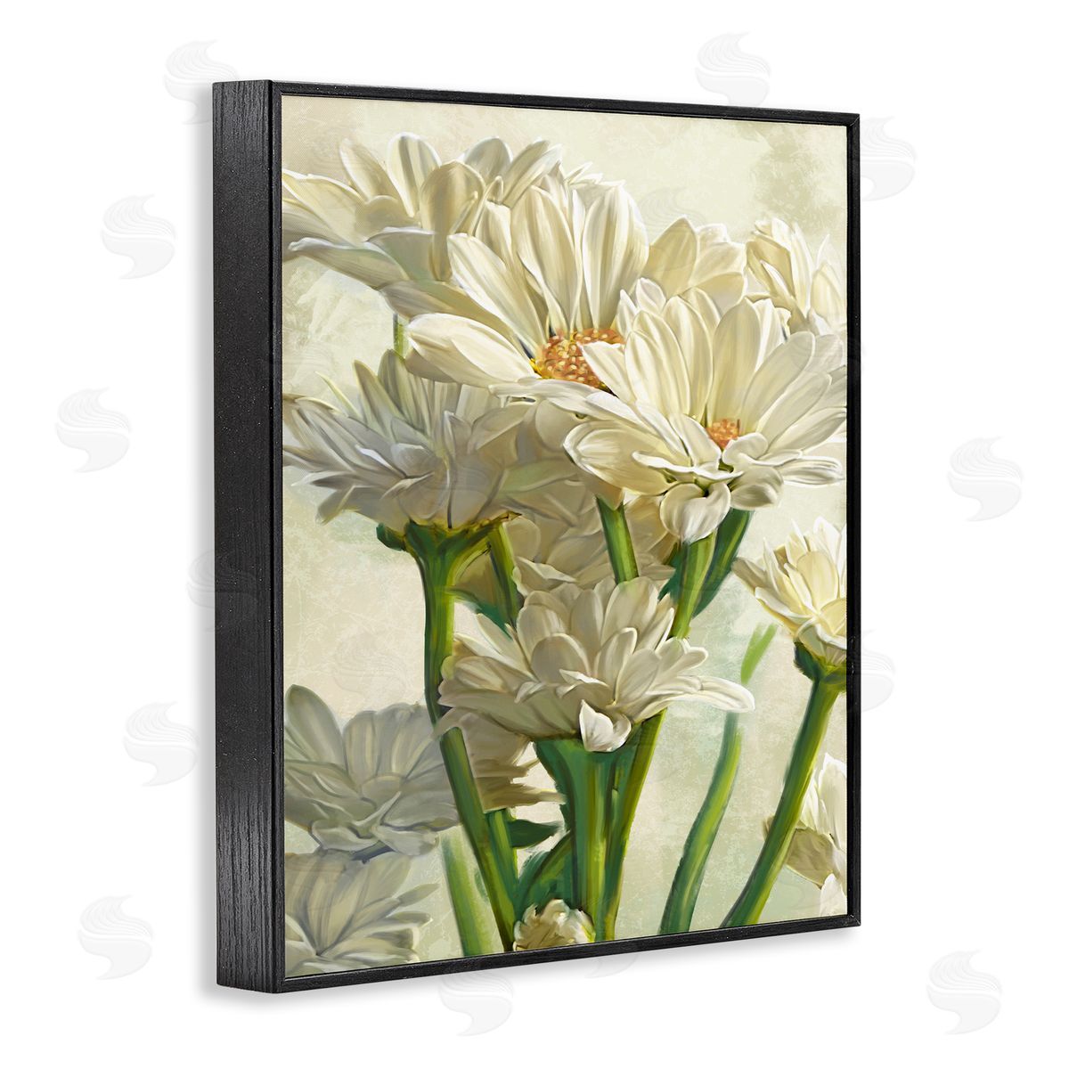 White Daisy Spring Florals Black Frame Print Wall Art, Home Decor by Ziwei Li
