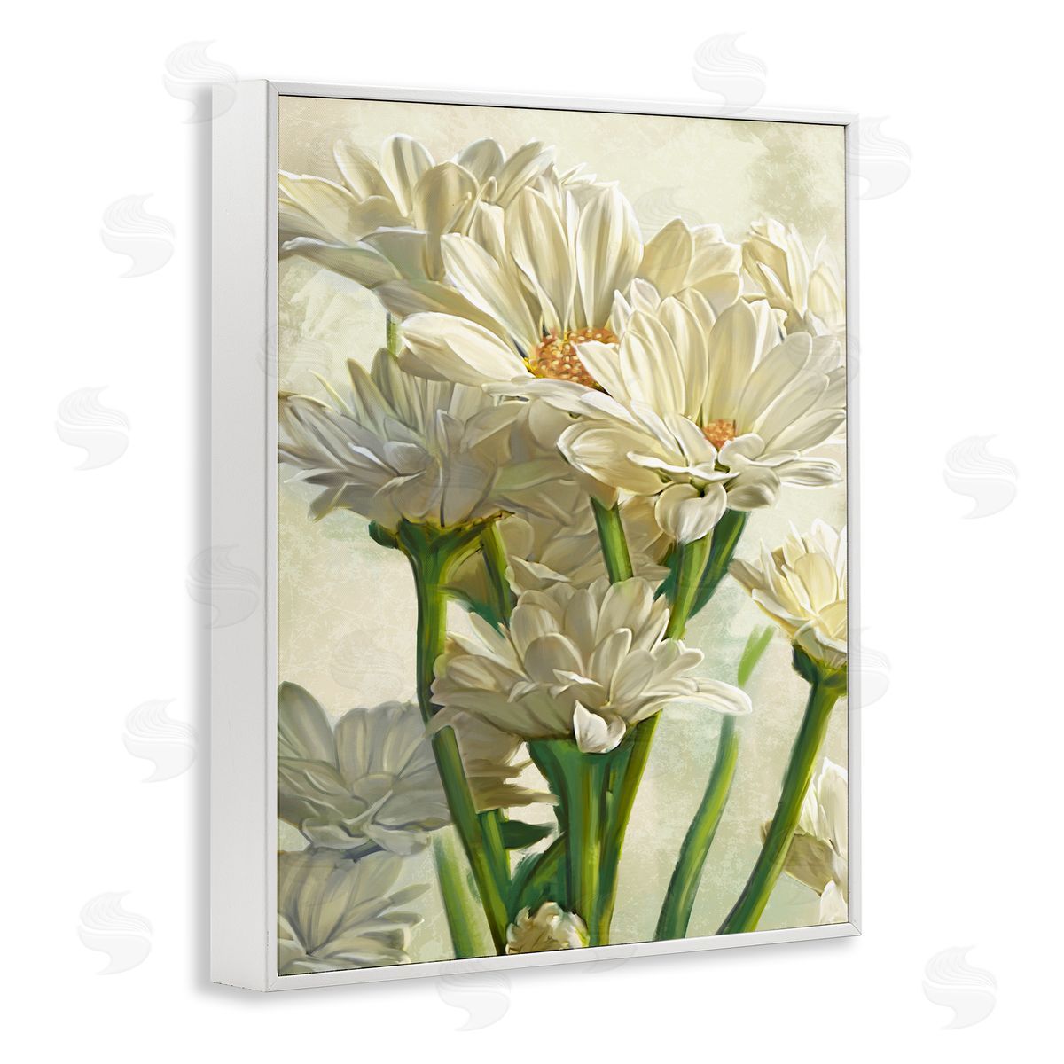 White Daisy Spring Florals White Frame Print Wall Art, Home Decor by Ziwei Li