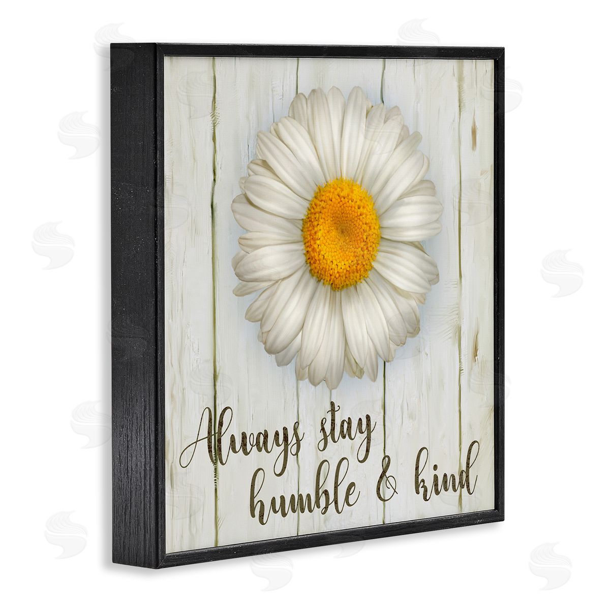 Always Stay Humble Daisy Black Frame Print Wall Art, Home Decor by Ziwei Li