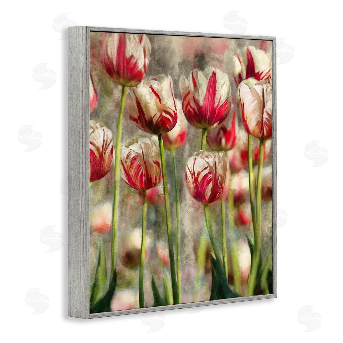 Pink and White Tulips Grey Frame Print Wall Art, Home Decor by Ziwei Li