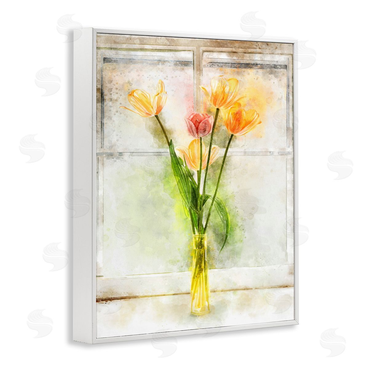 Tulip Vase in Window Sill White Frame Print Wall Art, Home Decor by Ziwei Li