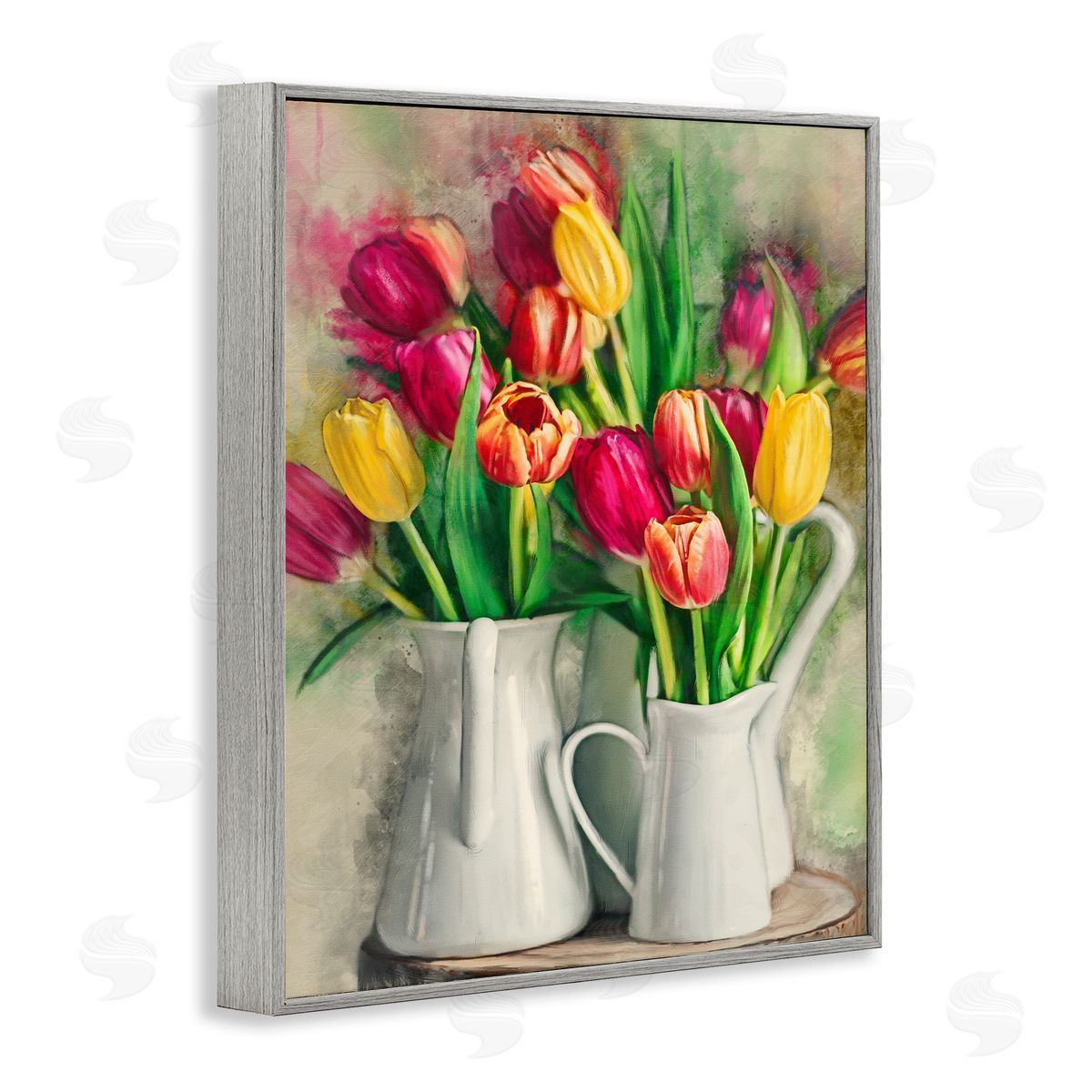 Colorful Tulips in Pitchers Grey Frame Print Wall Art, Home Decor by Ziwei Li