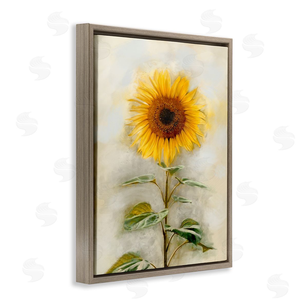 Sunflower Summer Bloom Brown Floating Frame Canvas Wall Art, Home Decor by Ziwei Li