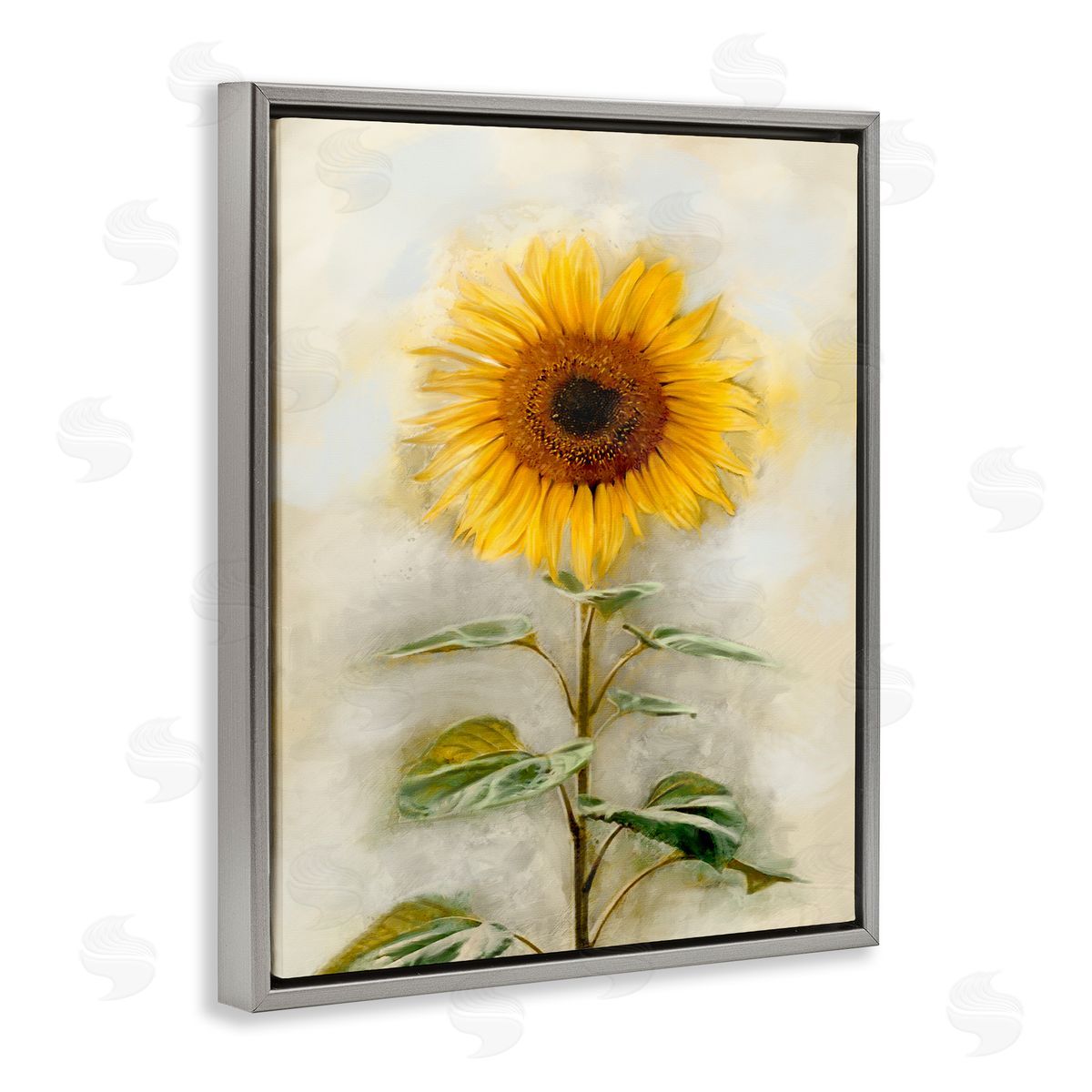 Sunflower Summer Bloom Grey Floating Frame Canvas Wall Art, Home Decor by Ziwei Li