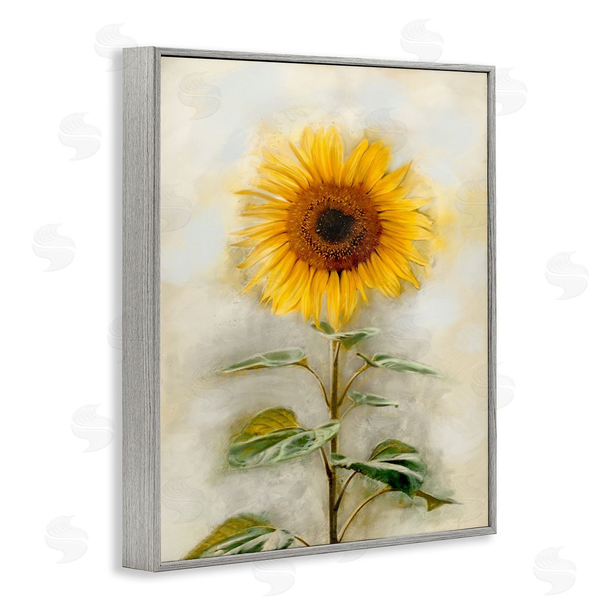 Sunflower Summer Bloom Grey Frame Print Wall Art, Home Decor by Ziwei Li