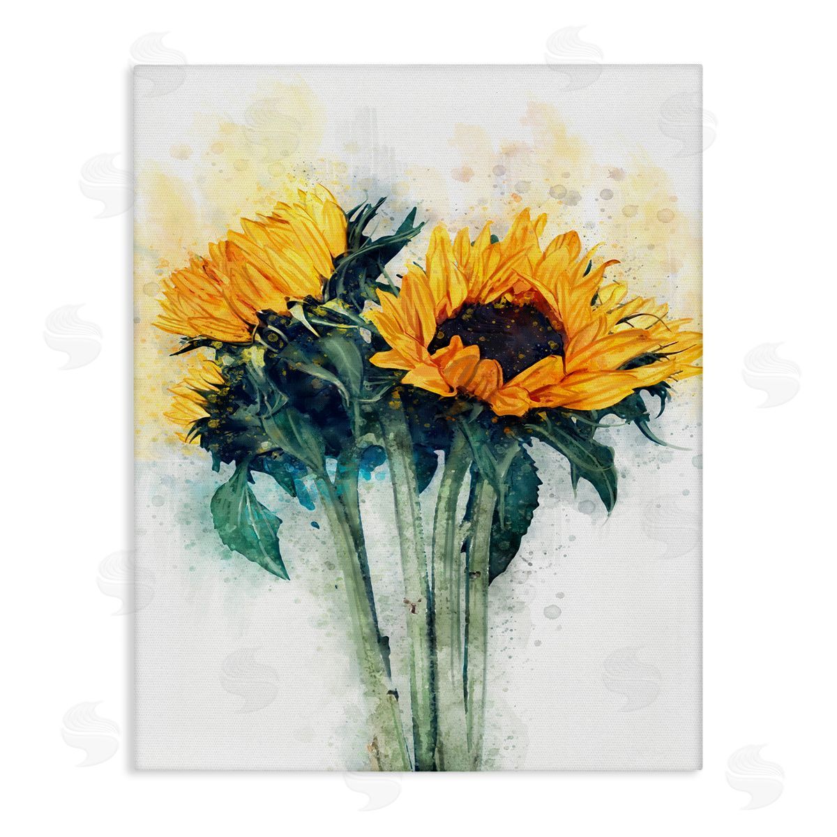 Sunflower with Watercolor Accent Canvas Wall Art, Home Decor by Ziwei Li