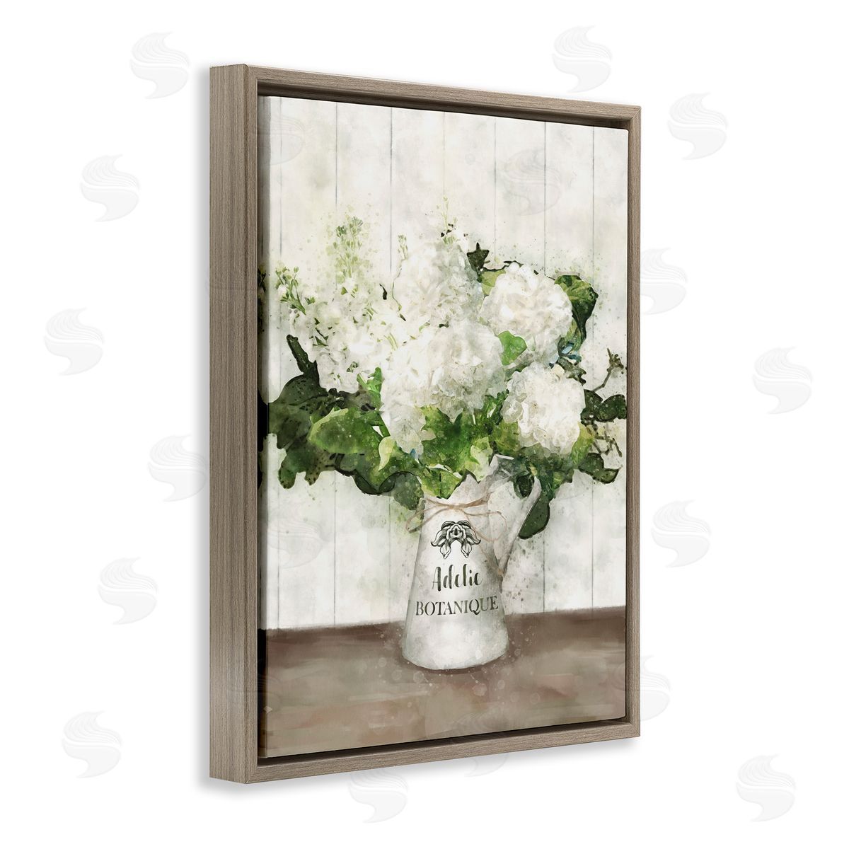 White Hydrangeas Botanique Brown Floating Frame Canvas Wall Art, Home Decor by Ziwei Li