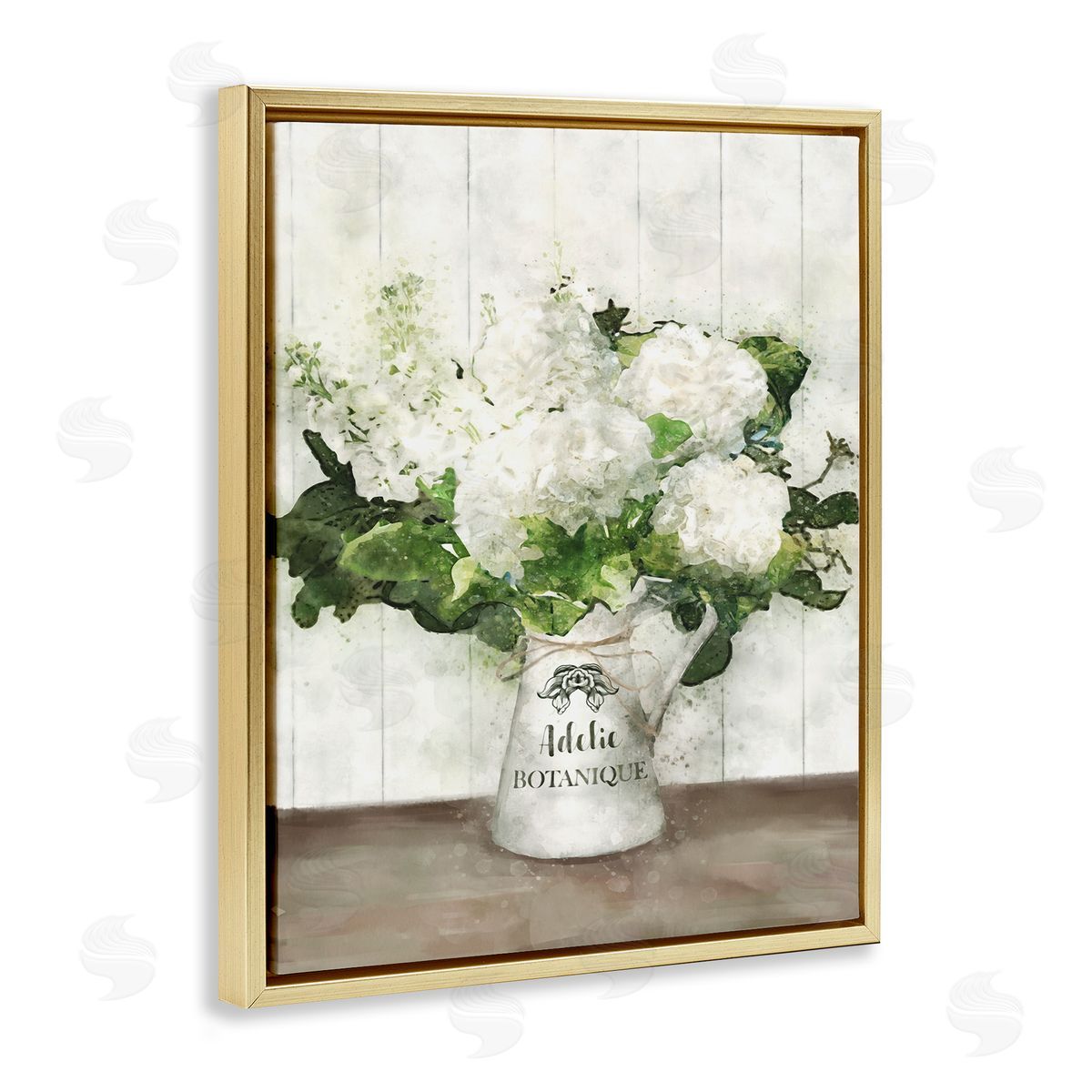 White Hydrangeas Botanique Gold Floating Frame Canvas Wall Art, Home Decor by Ziwei Li