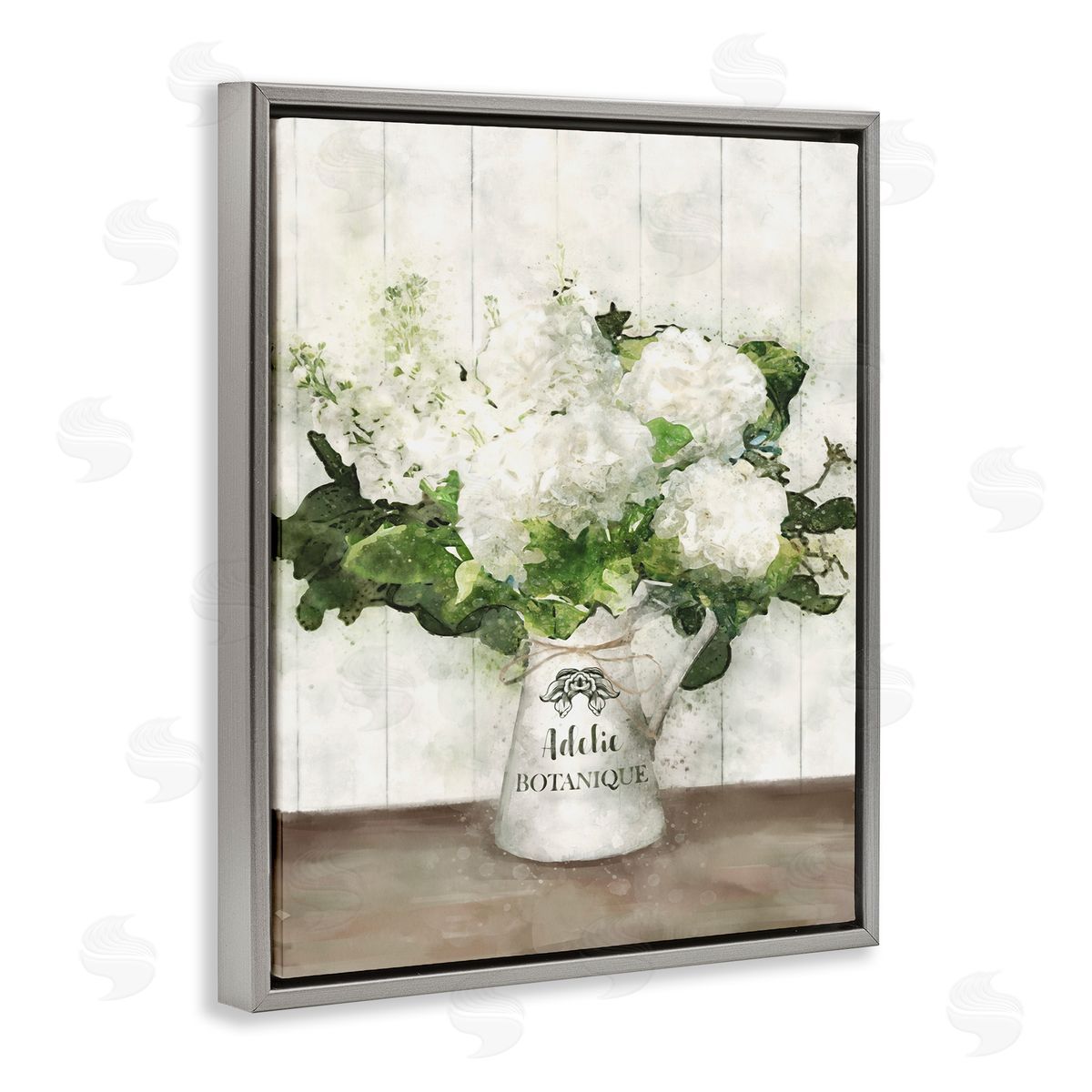 White Hydrangeas Botanique Grey Floating Frame Canvas Wall Art, Home Decor by Ziwei Li