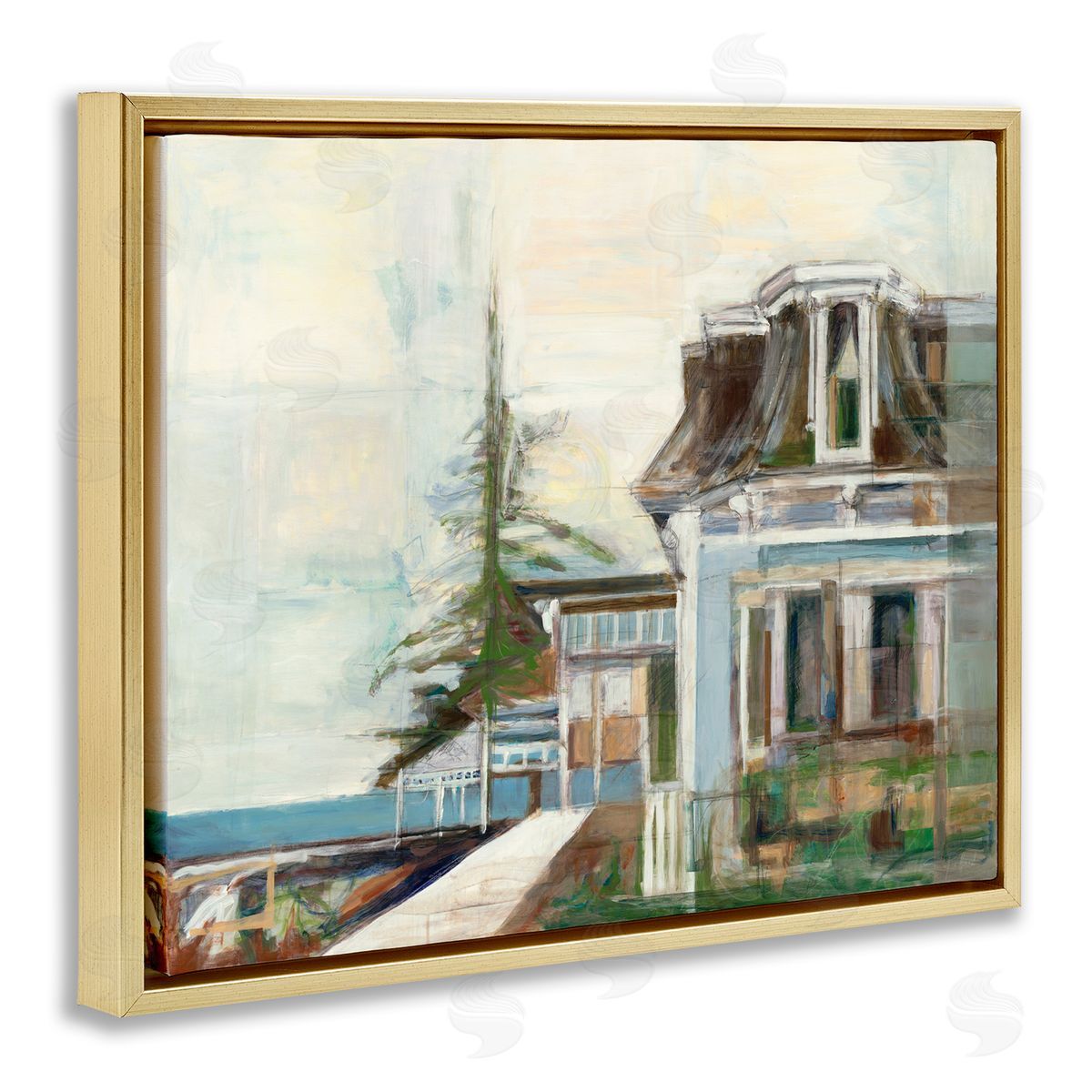 Port Townsend Abstract Painting Gold Floating Frame Canvas Wall Art, Home Decor by Stacey Pollard