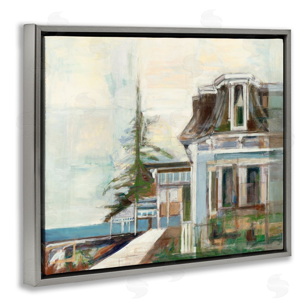 Port Townsend Abstract Painting Grey Floating Frame Canvas Wall Art, Home Decor by Stacey Pollard