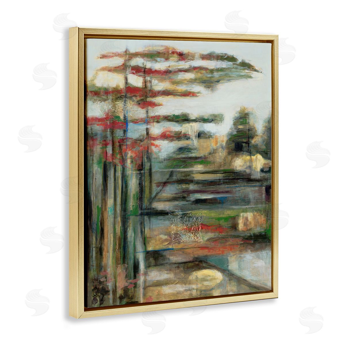Daydream Abstract Forest Painting Gold Floating Frame Canvas Wall Art, Home Decor by Stacey Pollard