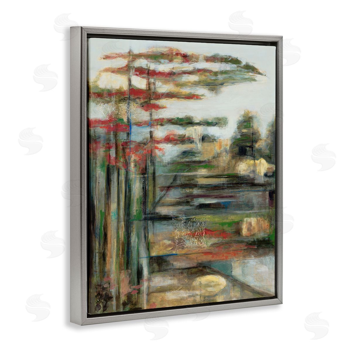 Daydream Abstract Forest Painting Grey Floating Frame Canvas Wall Art, Home Decor by Stacey Pollard
