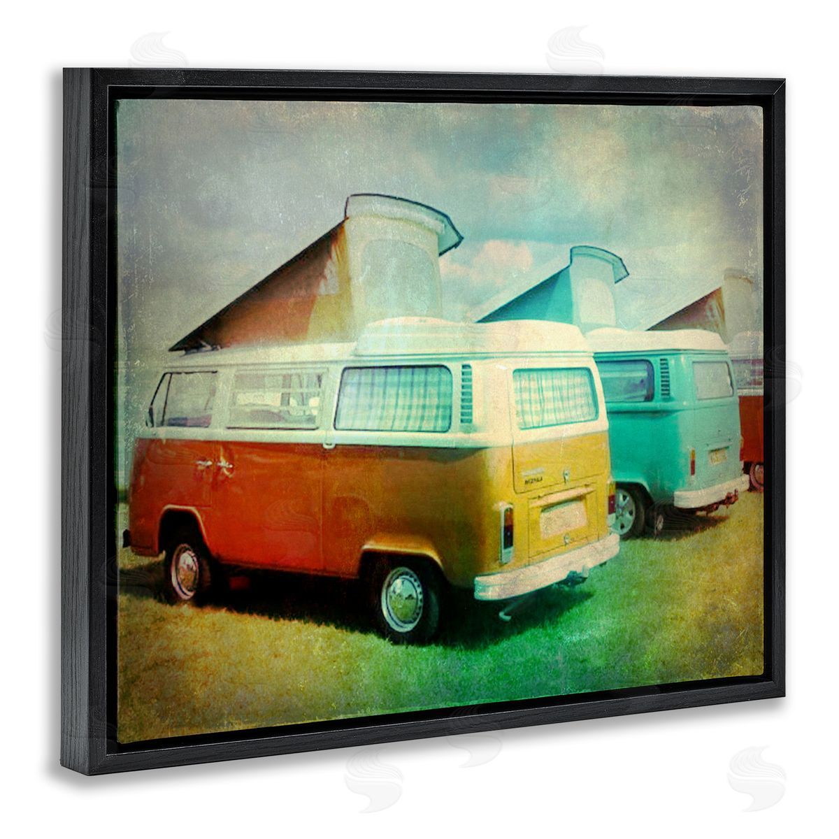 Beach Vans Retro Photography Black Floating Frame Canvas Wall Art, Home Decor by Ashley Calhoun