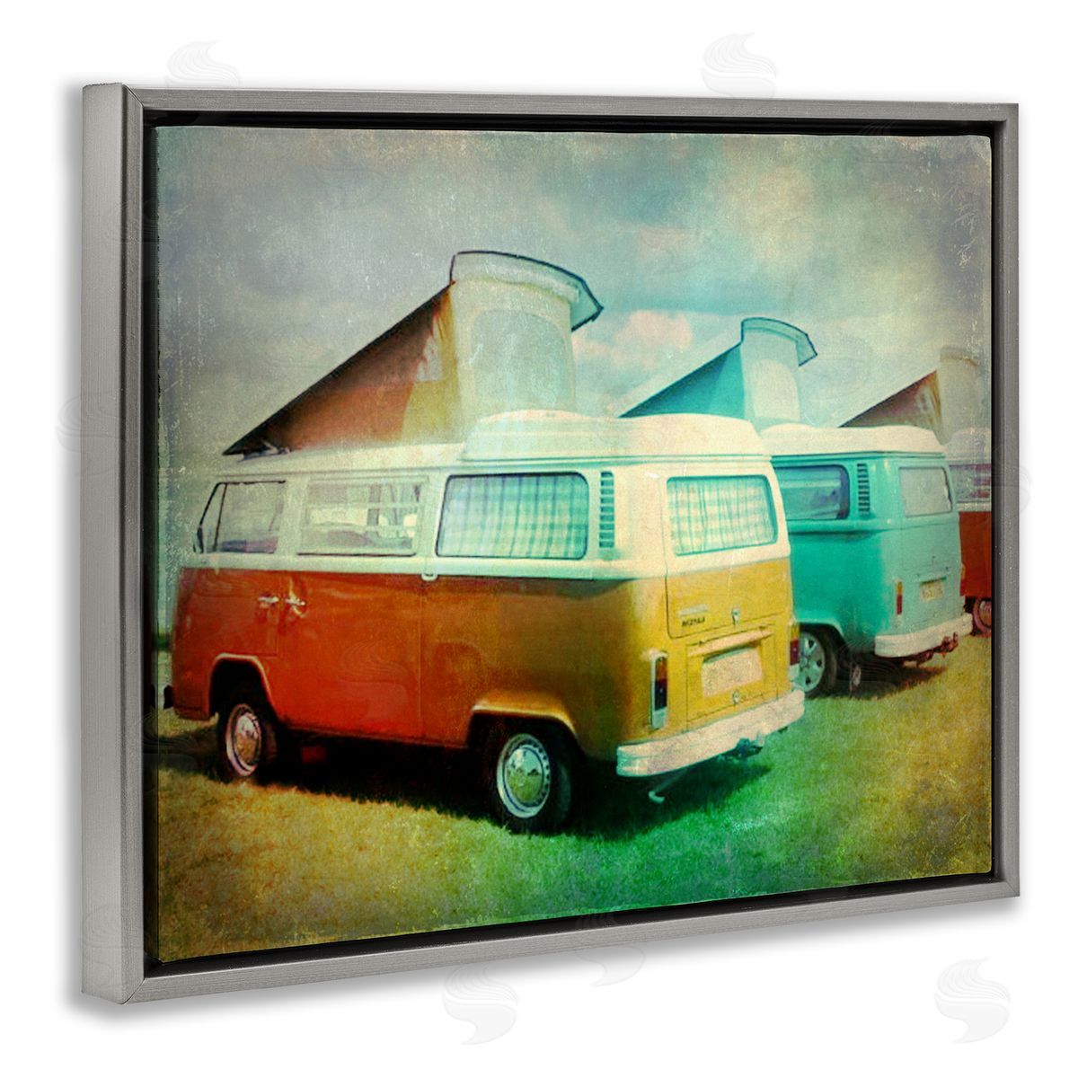 Beach Vans Retro Photography Grey Floating Frame Canvas Wall Art, Home Decor by Ashley Calhoun
