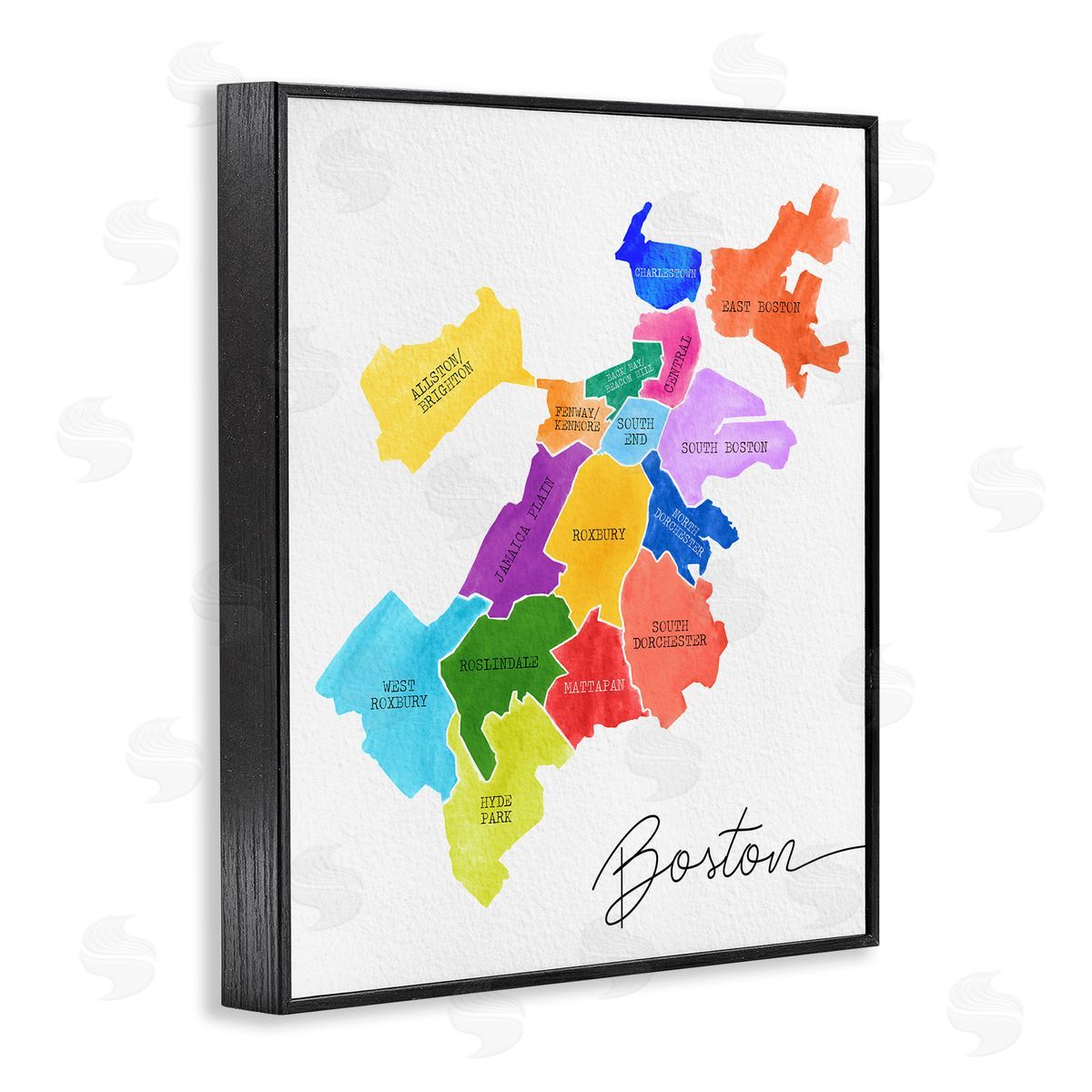 Colorful Boston MA Map Black Frame Print Wall Art, Home Decor by Stupell Studio
