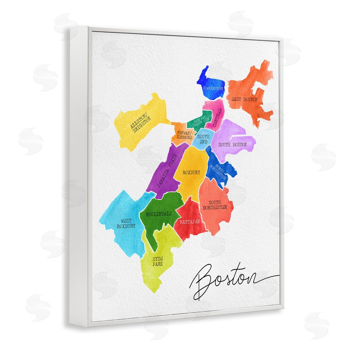Colorful Boston MA Map White Frame Print Wall Art, Home Decor by Stupell Studio