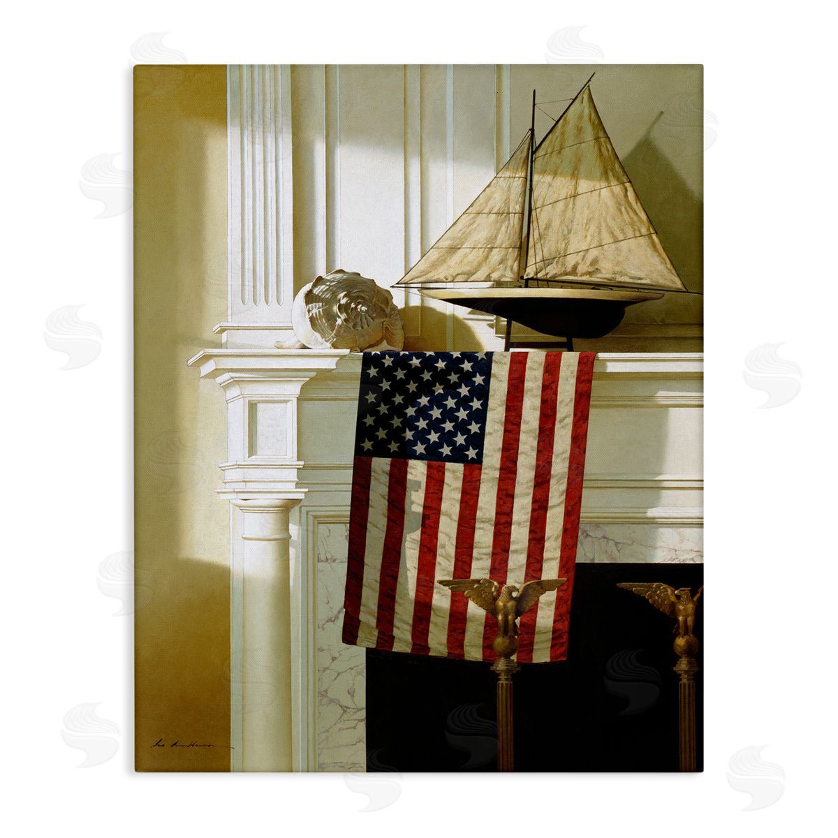 US Nautical Mantle Still-Life Canvas Wall Art, Home Decor by Zhen-Huan Lu