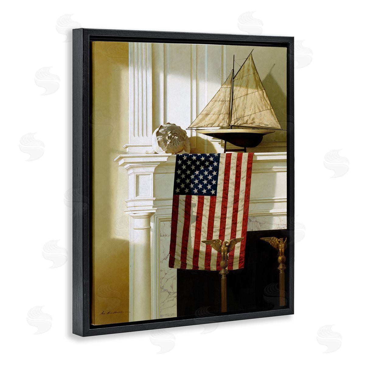 US Nautical Mantle Still-Life Black Floating Frame Canvas Wall Art, Home Decor by Zhen-Huan Lu
