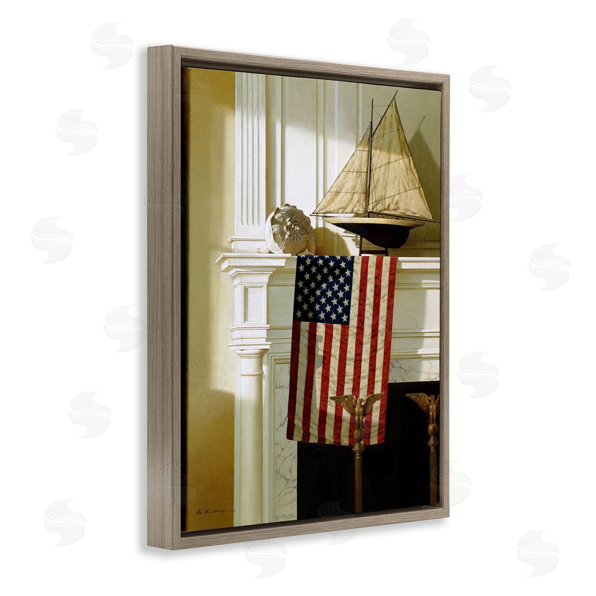 US Nautical Mantle Still-Life Brown Floating Frame Canvas Wall Art, Home Decor by Zhen-Huan Lu