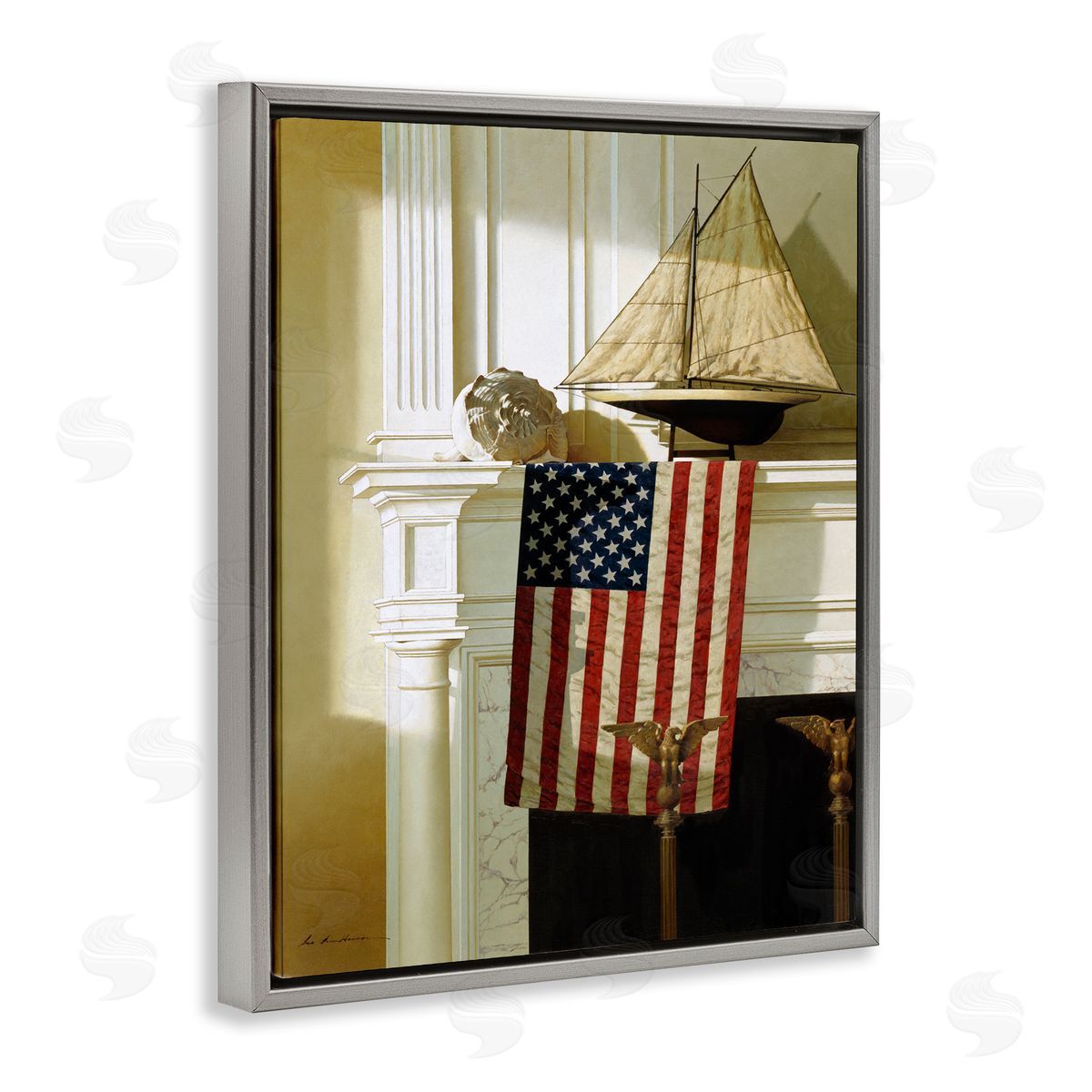 US Nautical Mantle Still-Life Grey Floating Frame Canvas Wall Art, Home Decor by Zhen-Huan Lu