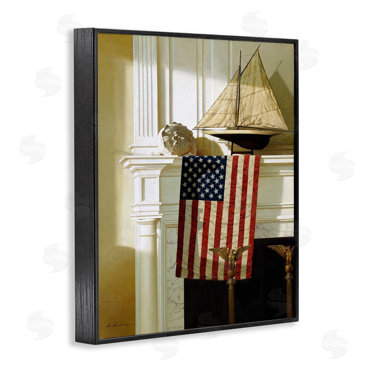 US Nautical Mantle Still-Life Black Frame Print Wall Art, Home Decor by Zhen-Huan Lu