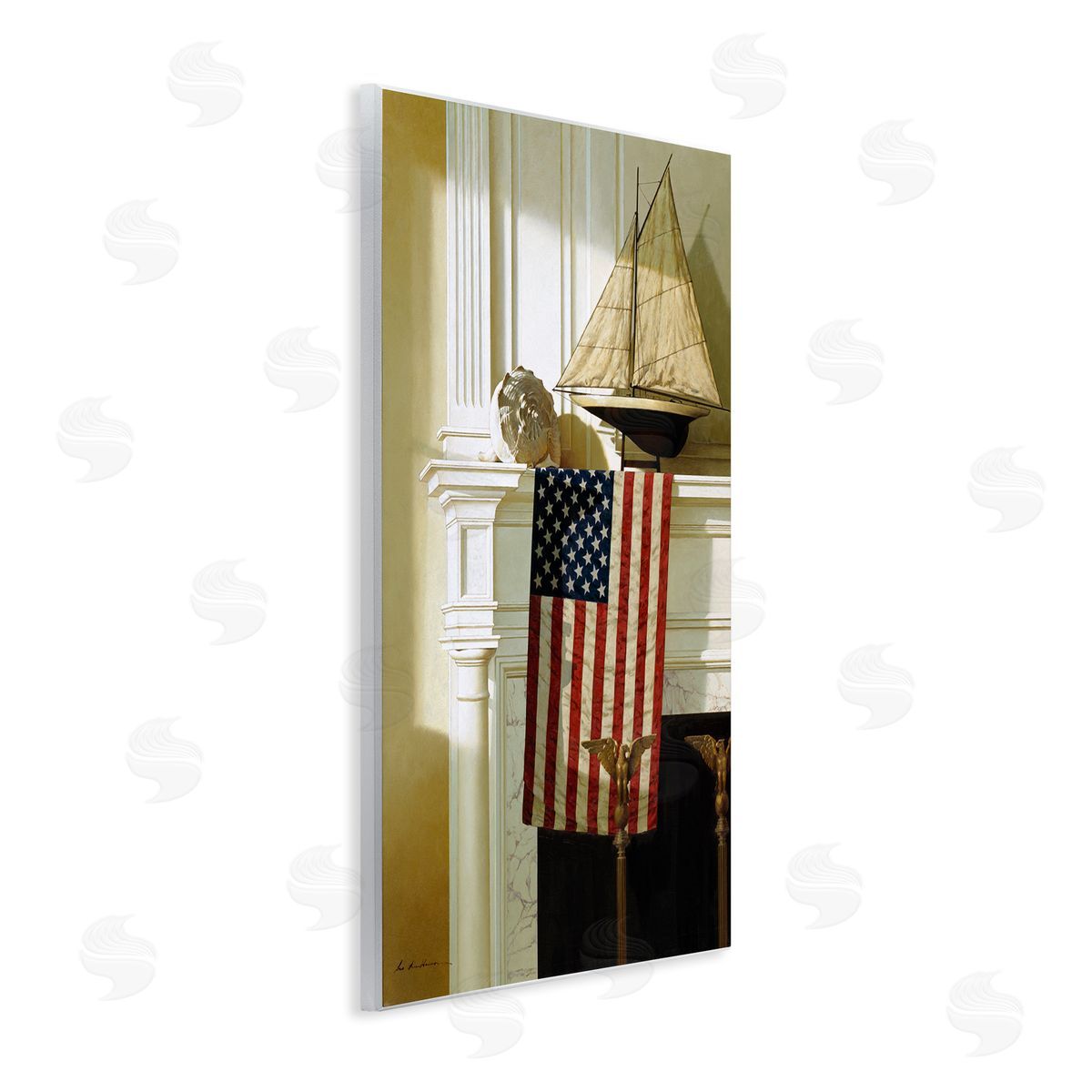 US Nautical Mantle Still-Life Wood Plaque Wall Art, Home Decor by Zhen-Huan Lu