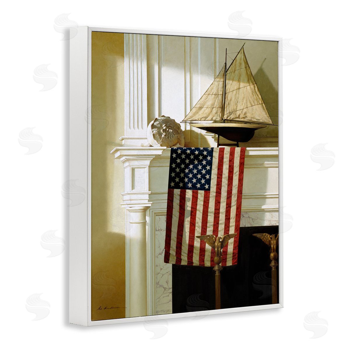 US Nautical Mantle Still-Life White Frame Print Wall Art, Home Decor by Zhen-Huan Lu