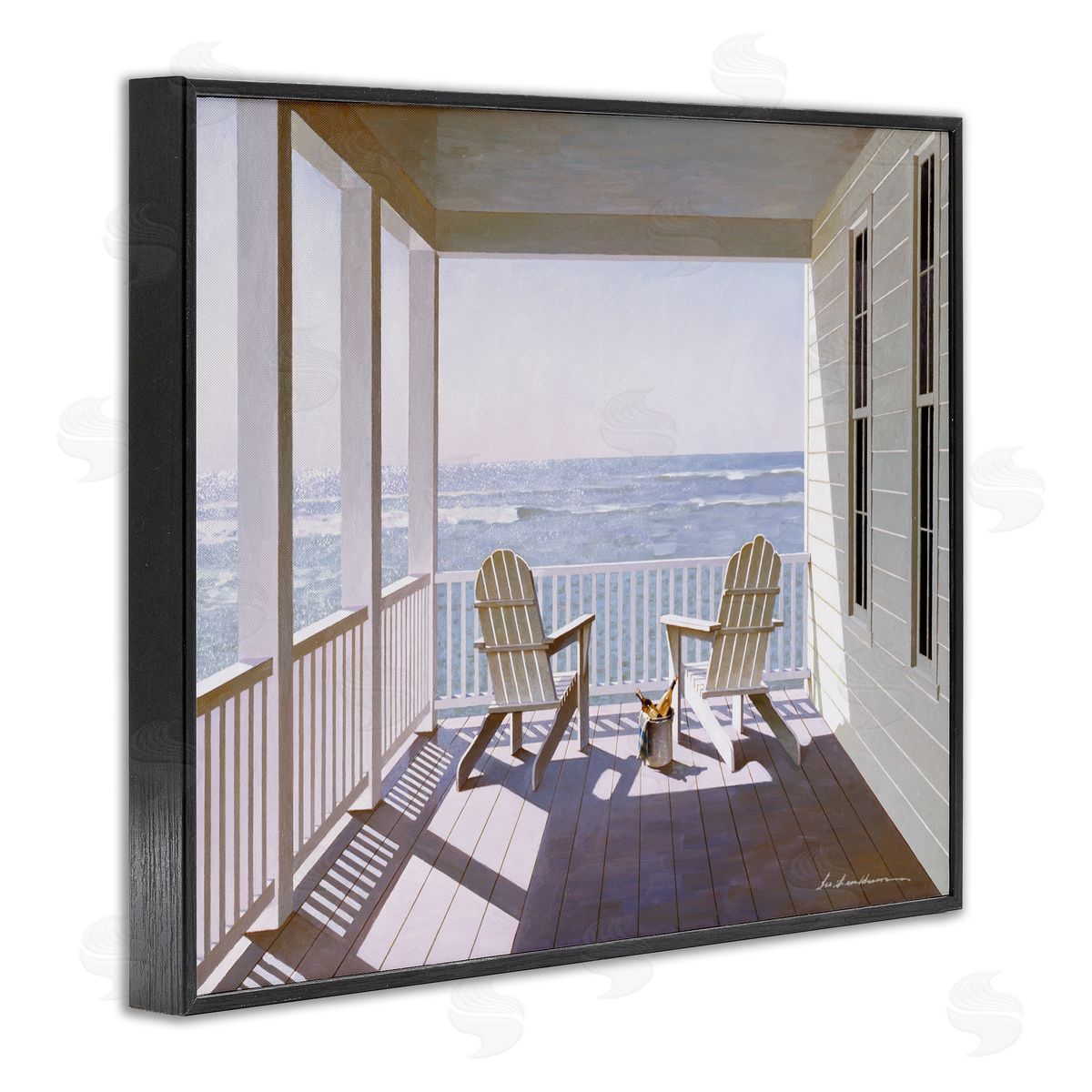 Porch Chairs Overlooking Coast Black Frame Print Wall Art, Home Decor by Zhen-Huan Lu
