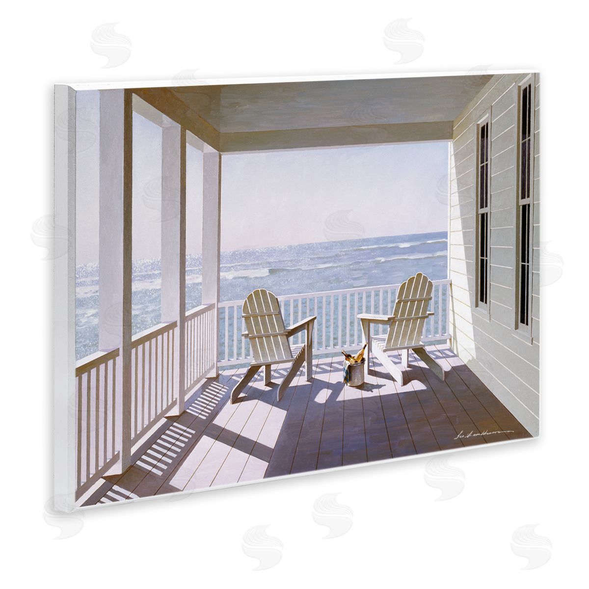Porch Chairs Overlooking Coast Wood Plaque Wall Art, Home Decor by Zhen-Huan Lu