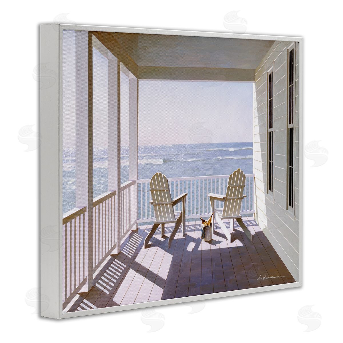 Porch Chairs Overlooking Coast White Frame Print Wall Art, Home Decor by Zhen-Huan Lu