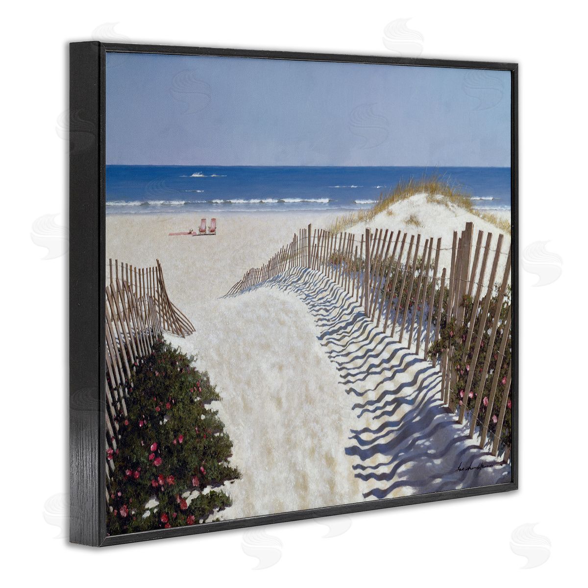 Fenced Pathway to Beach Black Frame Print Wall Art, Home Decor by Zhen-Huan Lu