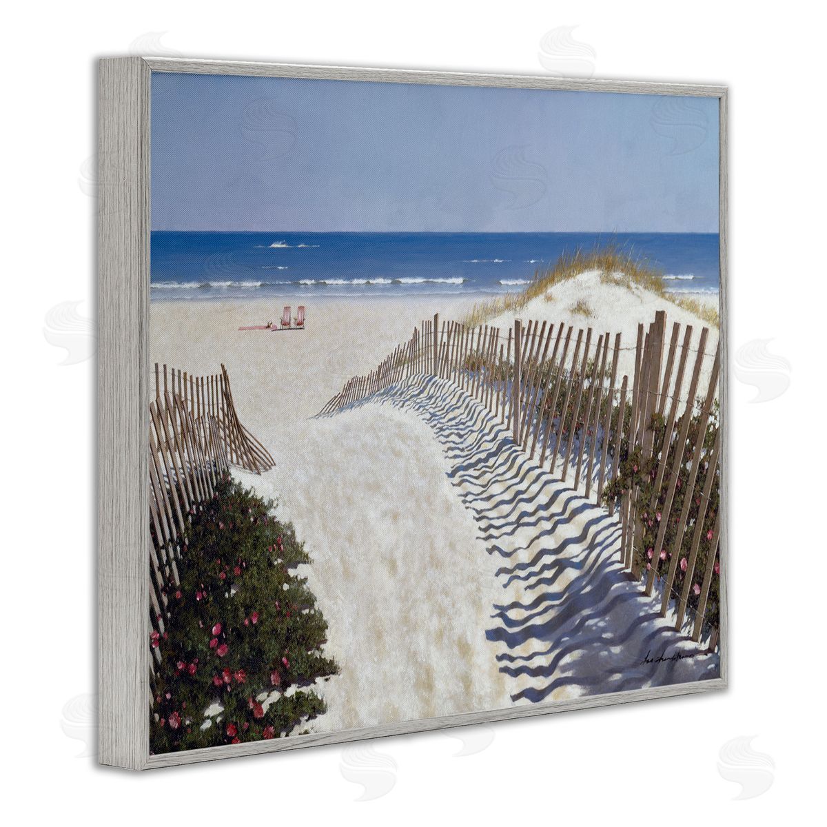 Fenced Pathway to Beach Grey Frame Print Wall Art, Home Decor by Zhen-Huan Lu