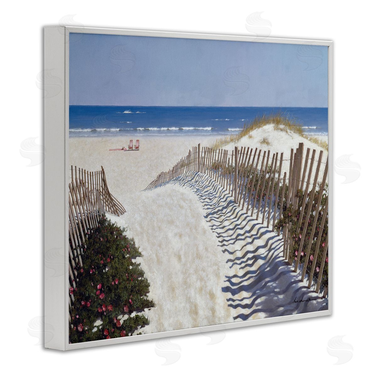 Fenced Pathway to Beach White Frame Print Wall Art, Home Decor by Zhen-Huan Lu