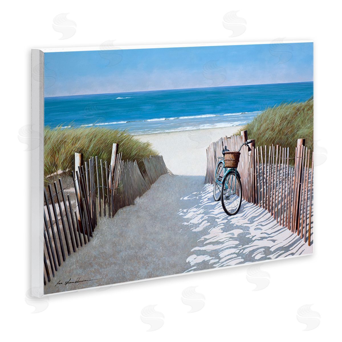 Beach Pathway and Bicycle Wood Plaque Wall Art, Home Decor by Zhen-Huan Lu