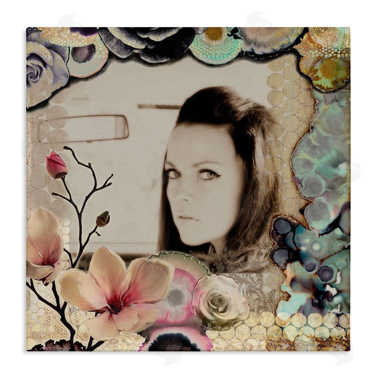 Girl in Car Collaged Florals Canvas Wall Art, Home Decor by Third & Wall Studios