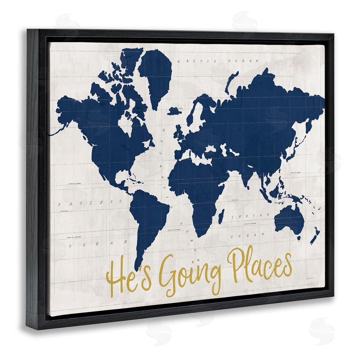 Going Places Boy's Map Black Floating Frame Canvas Wall Art, Home Decor by Sue Schlabach