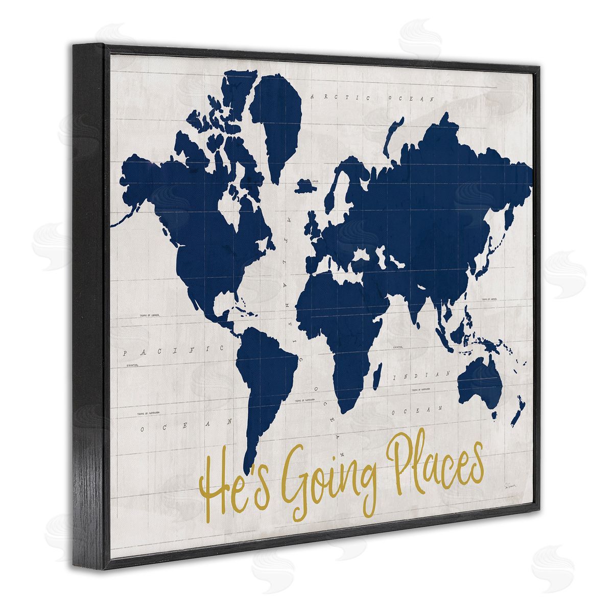 Going Places Boy's Map Black Frame Print Wall Art, Home Decor by Sue Schlabach