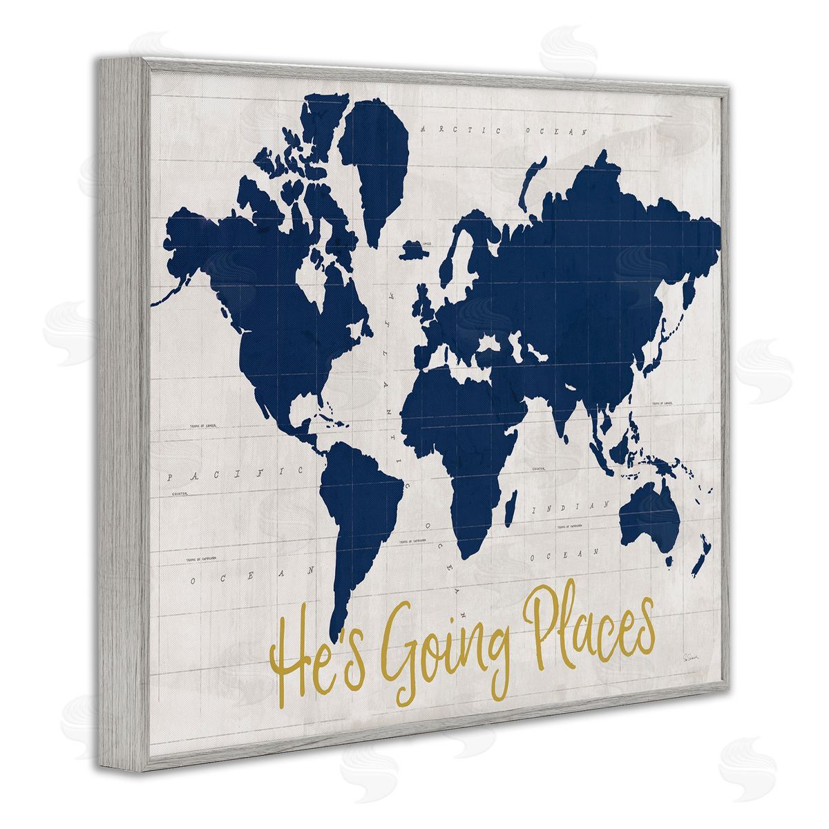 Going Places Boy's Map Grey Frame Print Wall Art, Home Decor by Sue Schlabach