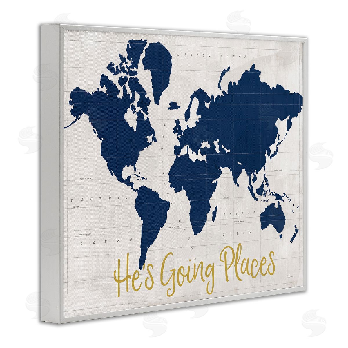 Going Places Boy's Map White Frame Print Wall Art, Home Decor by Sue Schlabach