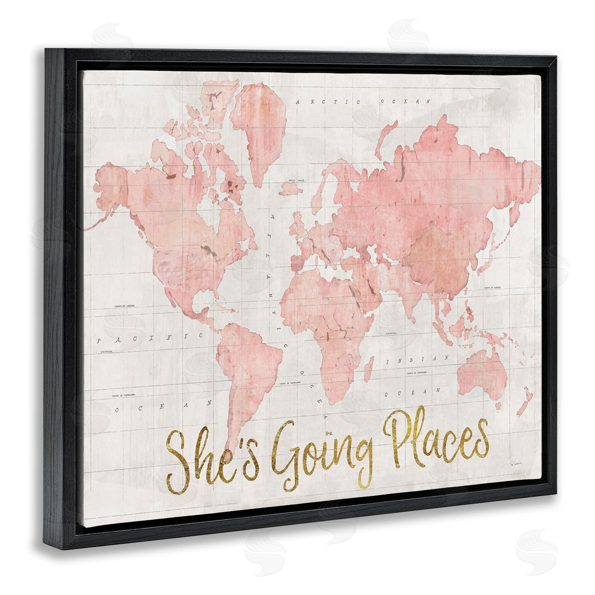 Going Places Girl's Map Black Floating Frame Canvas Wall Art, Home Decor by Sue Schlabach