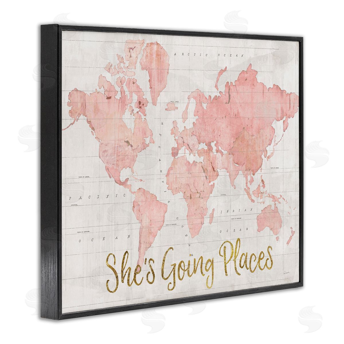 Going Places Girl's Map Black Frame Print Wall Art, Home Decor by Sue Schlabach