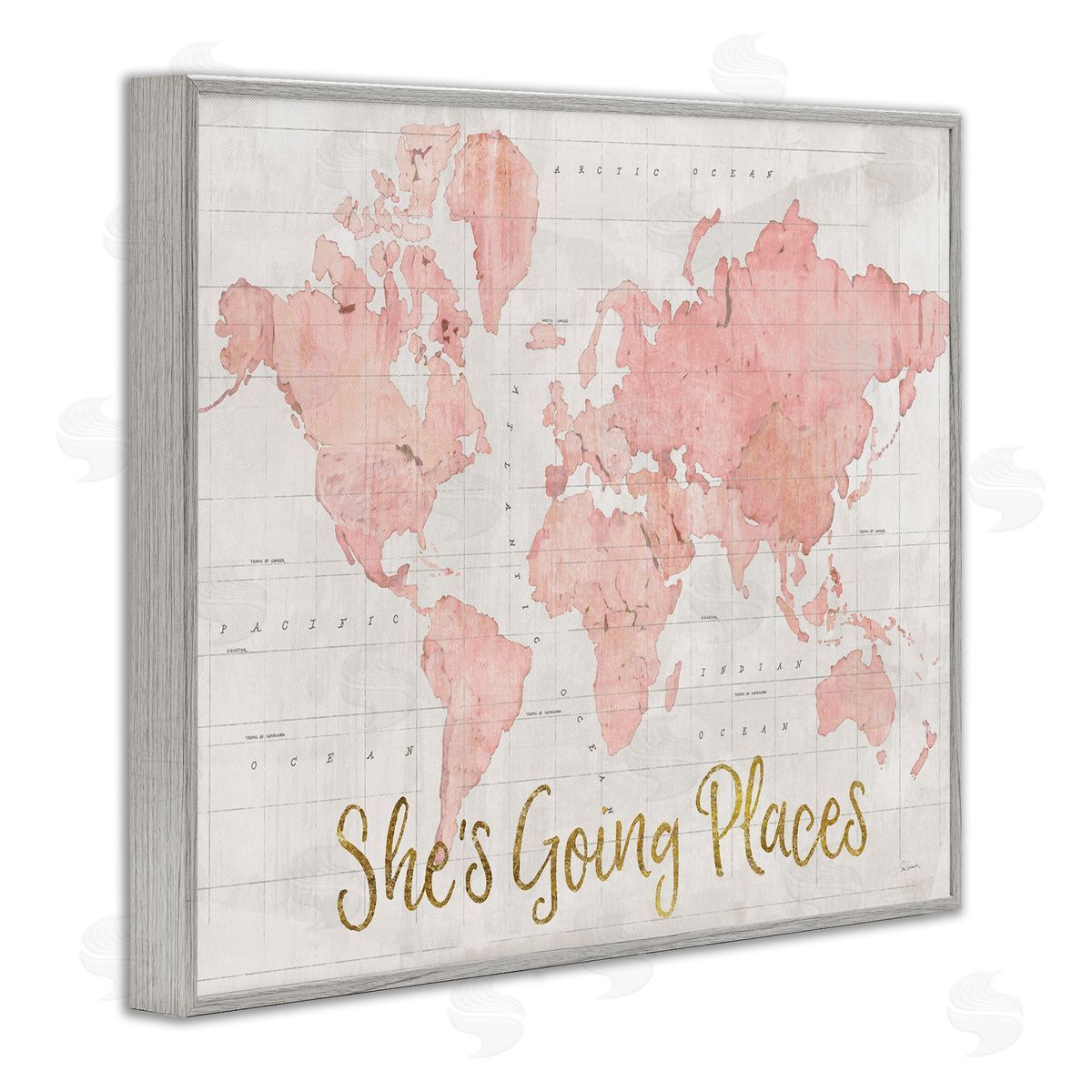 Going Places Girl's Map Grey Frame Print Wall Art, Home Decor by Sue Schlabach