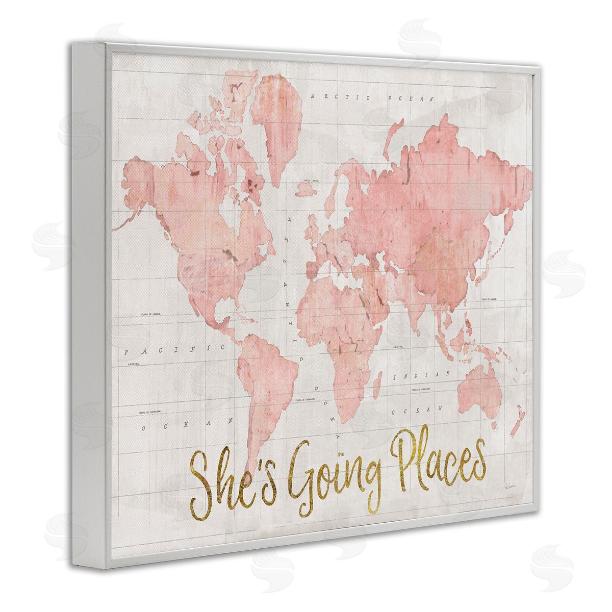 Going Places Girl's Map White Frame Print Wall Art, Home Decor by Sue Schlabach