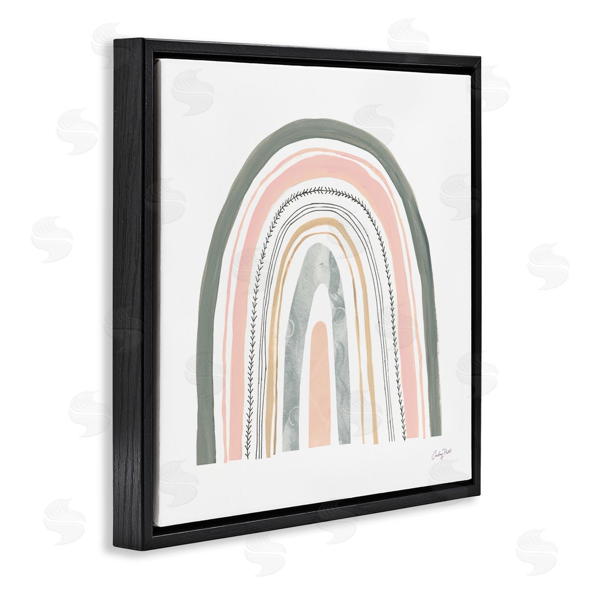 Pink Abstract Pattern Rainbow Black Floating Frame Canvas Wall Art, Home Decor by Courtney Prahl