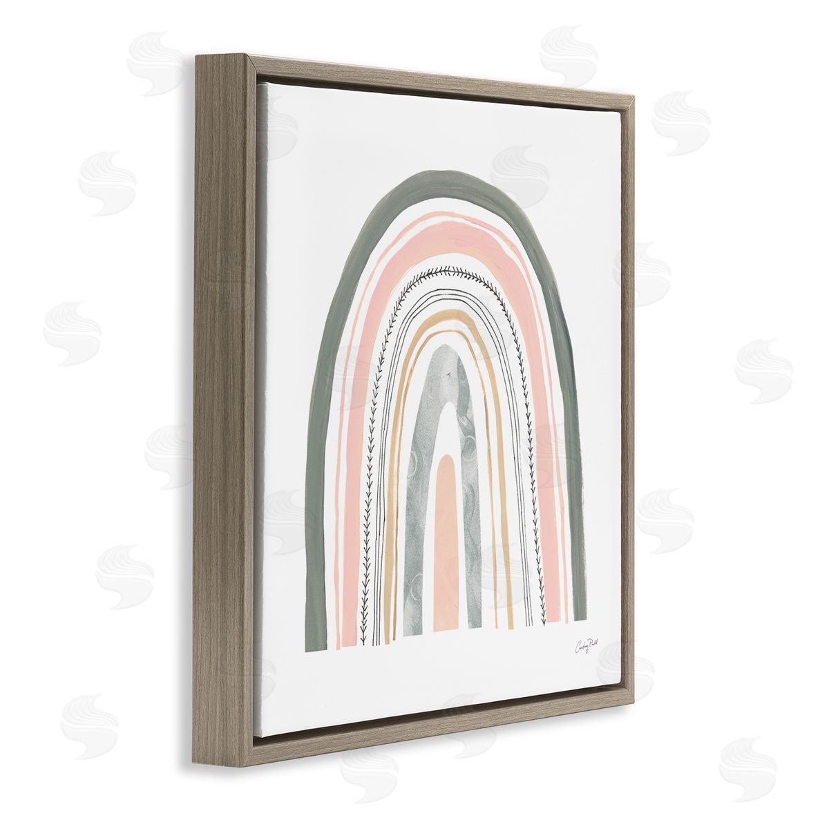 Pink Abstract Pattern Rainbow Brown Floating Frame Canvas Wall Art, Home Decor by Courtney Prahl