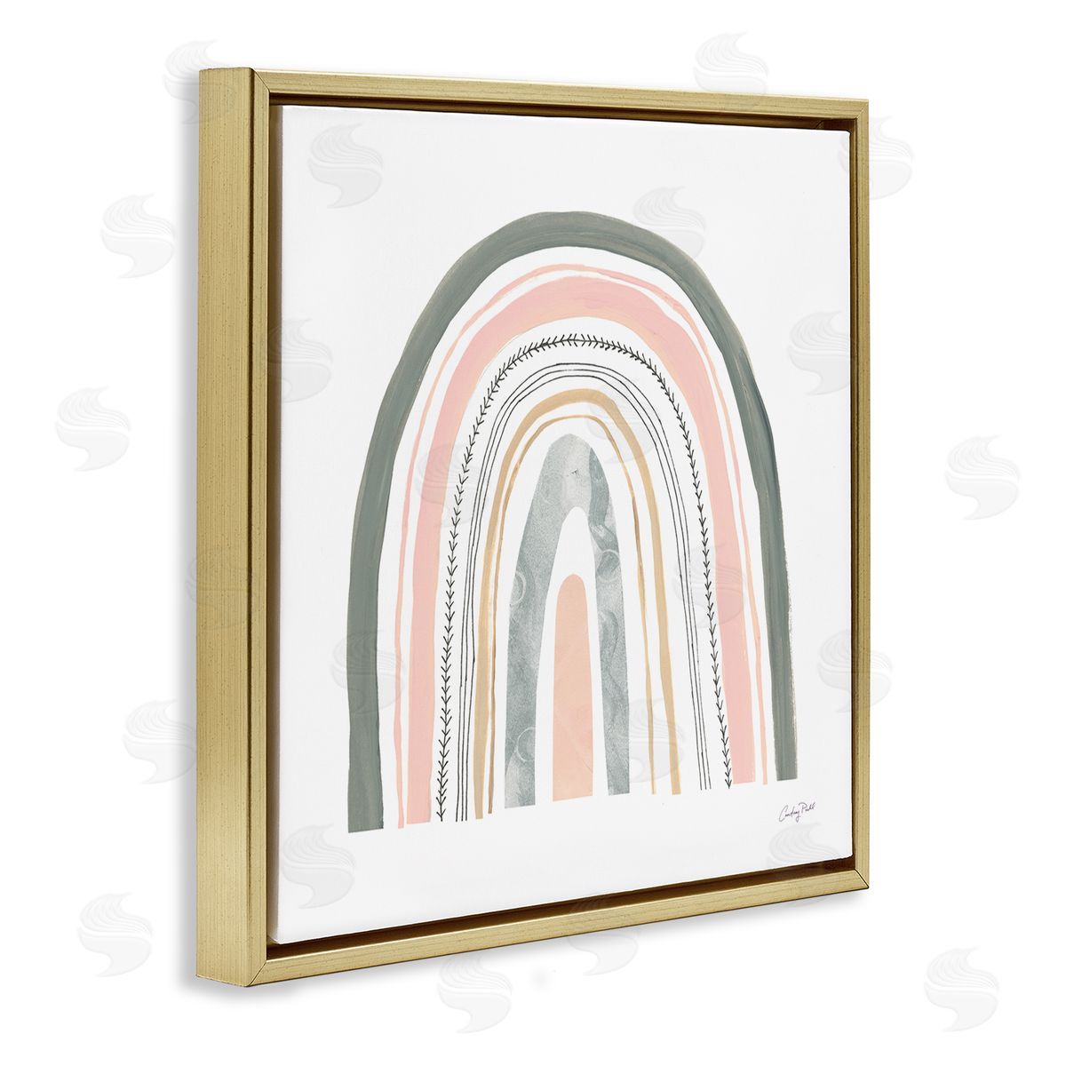 Pink Abstract Pattern Rainbow Gold Floating Frame Canvas Wall Art, Home Decor by Courtney Prahl